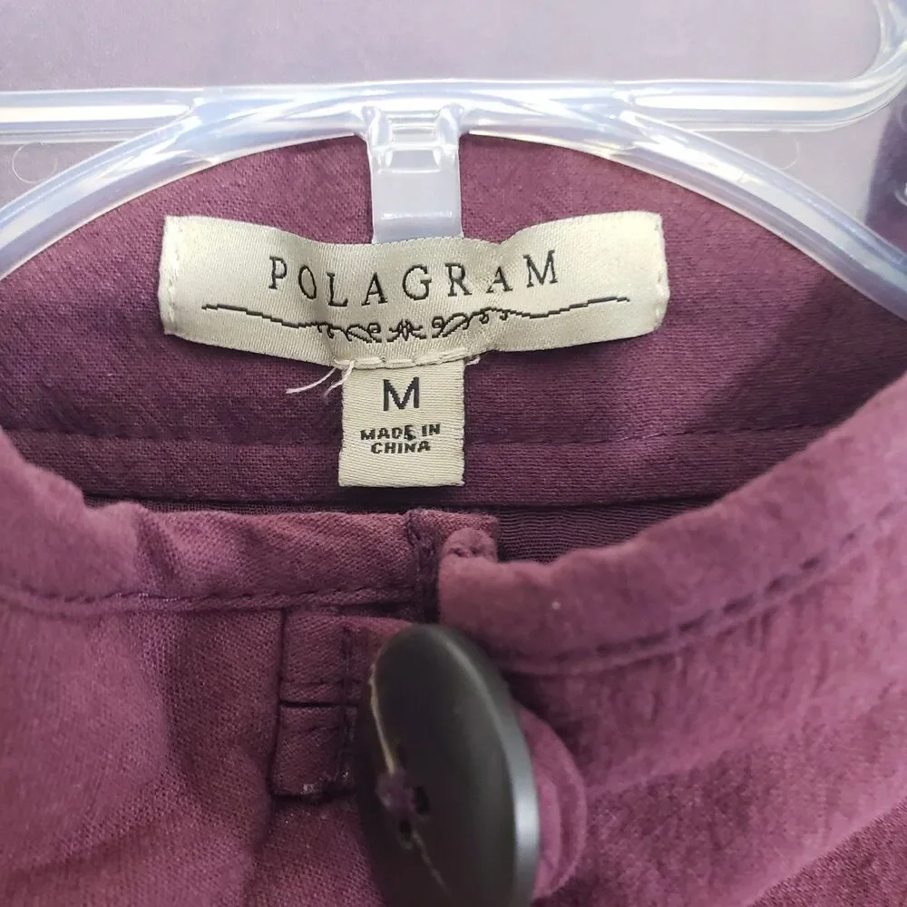 Polagram Woman's Button Front Burgundy Cotton Lined Jacket, Size Medium